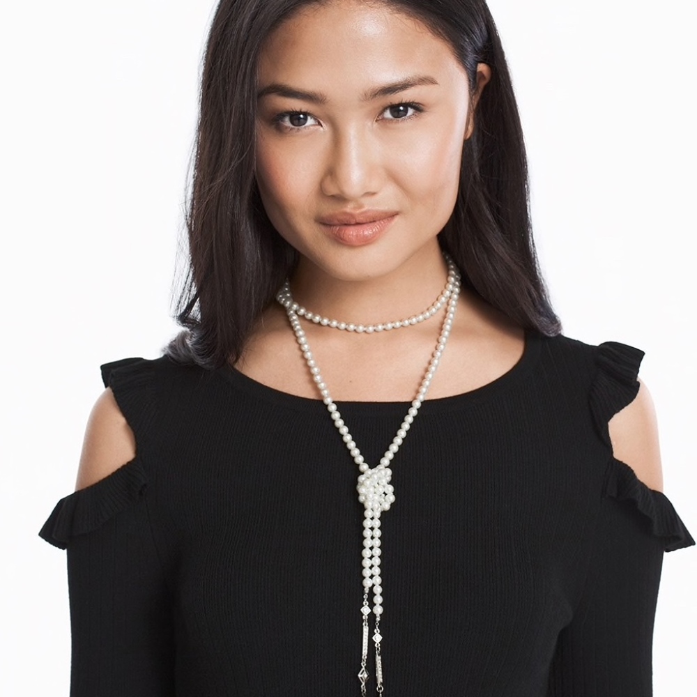NWT WHBM PEARL CRYSTAL LARIAT NECKLACE LOT OF 4